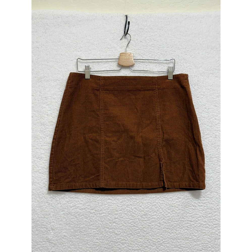 Angel Kiss Brown Corduroy Mini Skirt Side Slit Button Detail Women's XL
